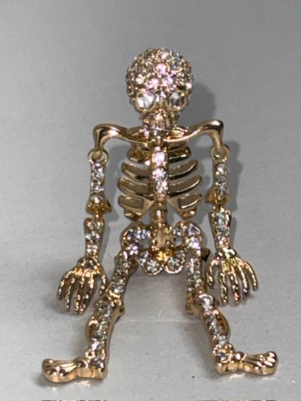 Antique Costume Jewelry Brooch Vintage Skeleton Dangle Skull Halloween Dangling